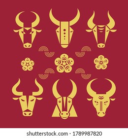 Buffalo head logo. Set of bulls logos.