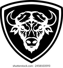 the buffalo head logo is surrounded by a shield and circle