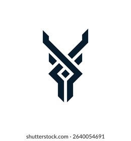 buffalo head with long horns logo vector