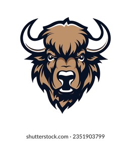 Buffalo head mascot isolated on white background