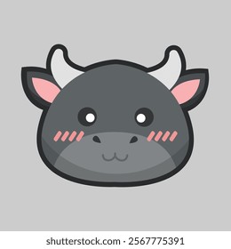 buffalo head with outline flat vector design.