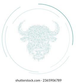 The buffalo head symbol filled with teal dots. Pointillism style. Vector illustration on white background