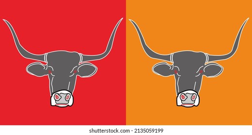 buffalo head vector with red and orange color