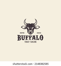 buffalo head with vintage concept logo design vector icon illustration