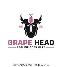 design de logotipo de vinho cabeça de búfalo