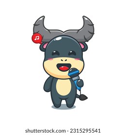 buffalo holding microphone cartoon vector illustration.