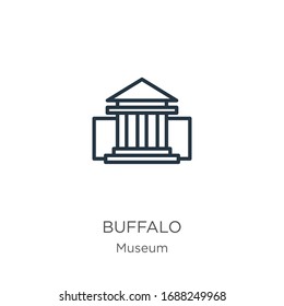 Buffalo icon. Thin linear buffalo outline icon isolated on white background from museum collection. Line vector sign, symbol for web and mobile