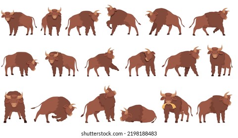 Iconos de búfalo establecen el vector de caricatura. Cabeza animal. Bisonda de Estados Unidos