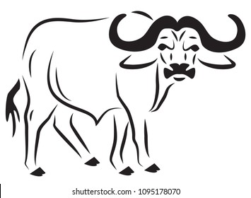 Buffalo isolated on white background. Icon. Logotip. Template. Stencil. Die cut.