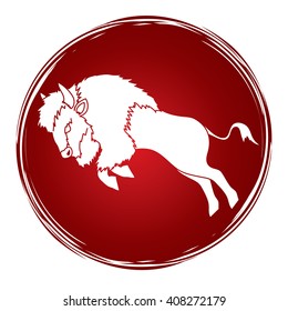 Buffalo Jumping designed on grunge circle background graphic vector