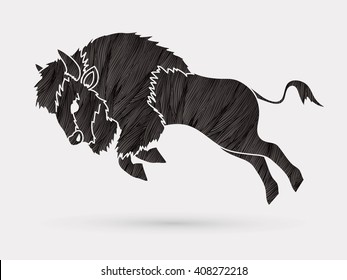 Buffalo Jumping designed using black grunge brush graphic vector