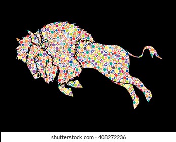 Buffalo Jumping designed using colorful halftone graphic vector