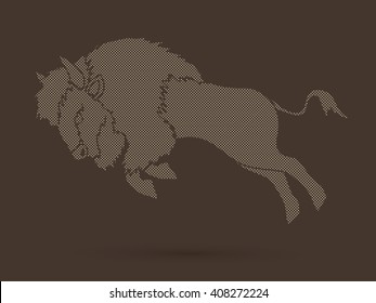 Buffalo Jumping designed using dots graphic vector