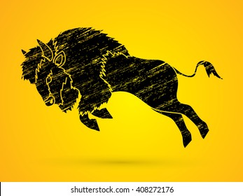 Buffalo Jumping designed using grunge brush graphic vector