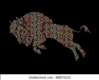 Buffalo Jumping designed using mosaic pattern graphic vector