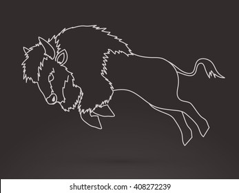 Buffalo Jumping Outline Graphic Vector