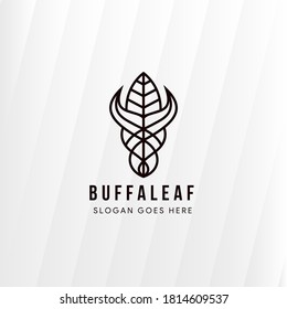 Buffalo leaf logo design template use line style and flat brown color isolated on grey gradient of diagonal pattern background.