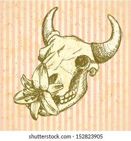 Buffalo and lily, vector sketch background