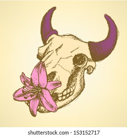 Buffalo and lily, vector sketch background