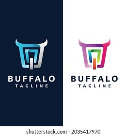 Büffel-Logo mit abstraktem Konzept