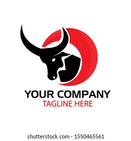 Buffalo logo with Crescent moon, Buffalo head icon. flat design. Vector Illustration on white background