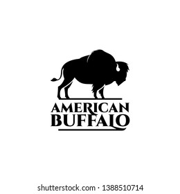 Buffalo Logo Design Animal Vector Silhouette, Retro Black Badge American Cattle Farm Graphic Template 