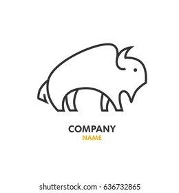 Buffalo logo in line style. Vector buffalo logotype. Animal  outline icon isolated on white background. 