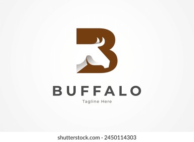 Buffalo-Logo. moderner Buchstabe B mit negativem Space-Stierkopf innen, Vektorillustration