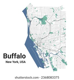 Mapa de búfalos, Nueva York, ciudad estadounidense. Mapa de área administrativa municipal con ríos y carreteras, parques y ferrocarriles. Ilustración vectorial.