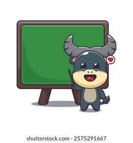 buffalo mascot cartoon character vector illustration with blackboard.
design element for poster, brochure, web, mascot, sticker, logo and icon.