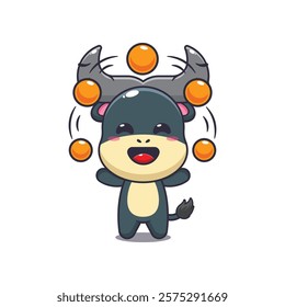 buffalo mascot cartoon character vector illustration circus attraction with balls.
design element for poster, brochure, web, mascot, sticker, logo and icon.