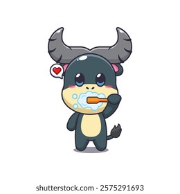 buffalo mascot cartoon character vector illustration brushing teeth.
design element for poster, brochure, web, mascot, sticker, logo and icon.