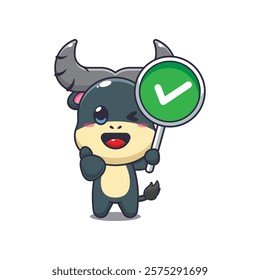 buffalo mascot cartoon character vector illustration with correct sign.
design element for poster, brochure, web, mascot, sticker, logo and icon.