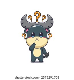 buffalo mascot cartoon character vector illustration is confused.
design element for poster, brochure, web, mascot, sticker, logo and icon.