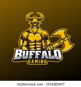 Buffalo mascot and esport logo design. easy to edit and customize