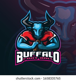 buffalo mascot logo design vector with modern illustration concept style for badge, emblem and tshirt printing. angry buffalo football illustration.