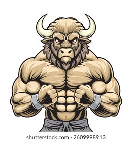 buffalo mascot vector illustration muscular buffalo design
