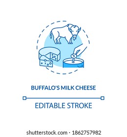 Buffalo milk cheese turquoise concept icon. Mozzarella product. Organic farm food with lactose. Dairy industry idea thin line illustration. Vector isolated outline RGB color drawing. Editable stroke