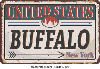 Buffalo New York tin enamel sign. Vintage city label.