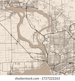Buffalo, Niagara City Map effortlessly navigate the structured urban grid where refined linework captures the sepia toned essence of a minimalist landscape, emphasizing refined linework.