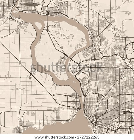 Buffalo, Niagara City Map effortlessly navigate the structured urban grid where refined linework captures the sepia toned essence of a minimalist landscape, emphasizing refined linework.