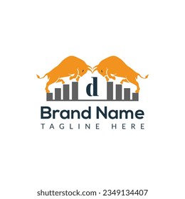 Plantilla de diseño del logotipo Buffalo On Letter D. Logotipo comercial, identidad comercial e identidad de la empresa.	
