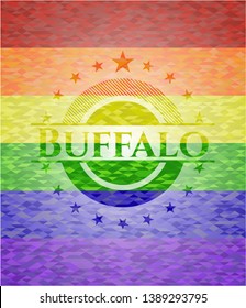 Buffalo on mosaic background with the colors of the LGBT flag