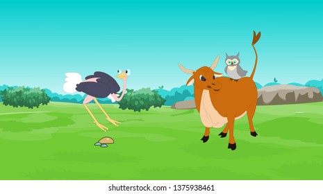 Buffalo, owl and Ostrich Wild animal cartoon collection - Vector