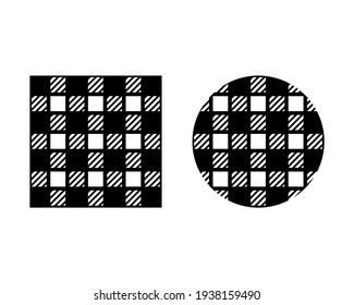 Buffalo plaid background. Key chain pattern. Square, round shapes vector illustration. Decorative panel. Laser cutting file.