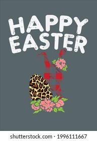 Buffalo Plaid Bunny Leopard Print Egg Happy Easter Cute Gift design vector illustration for use in design and print poster canvas