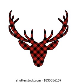 Buffalo plaid Christmas deer head.Buffalo plaid Christmas deer head. Silhouette of a deer's head.