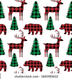 Buffalo Plaid Christmas and New Year s pattern in a convertible carries a Christmas tree. eps 10