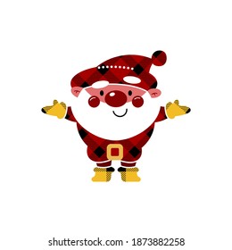 Buffalo plaid Christmas Santa Claus on a white background. Ideal for holiday design of cards, prints, scrapbooking.