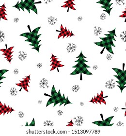 
 Buffalo plaid Christmas trees. 
 Festive seamless pattern on a white background. Vector illustration. Country style. 
 
